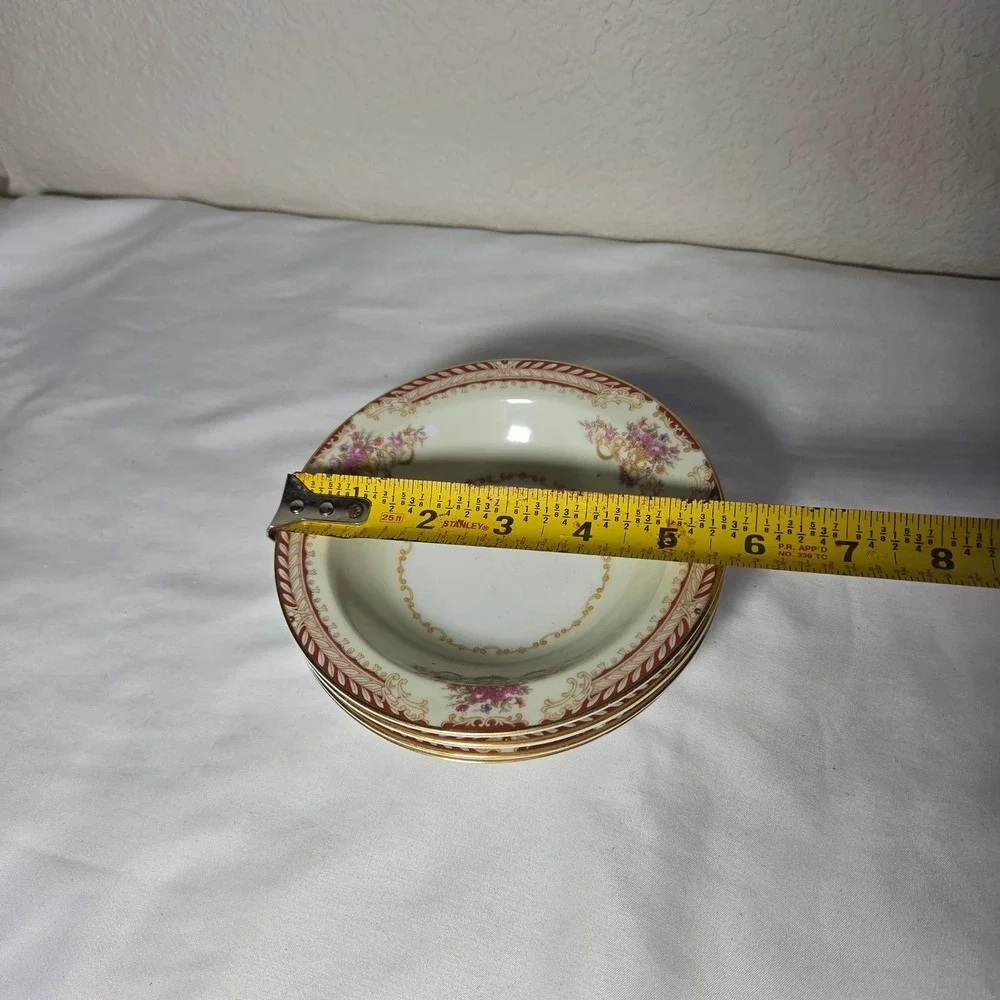 Noritake Japan Floral Fruit Bowls Set of 4 Gold Trim Red Border 5.5 Inch Vintage